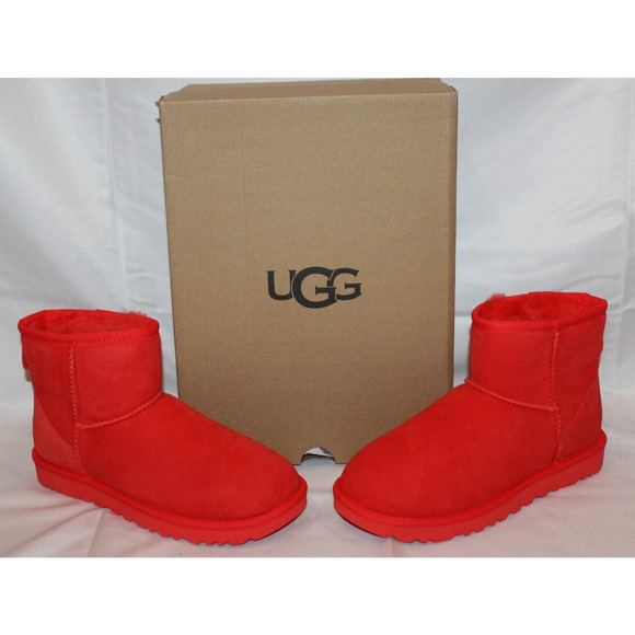 NIB UGG Women's Classic Suede Shearling Lined Mini Boots Cherry Red - Picture 2 of 7